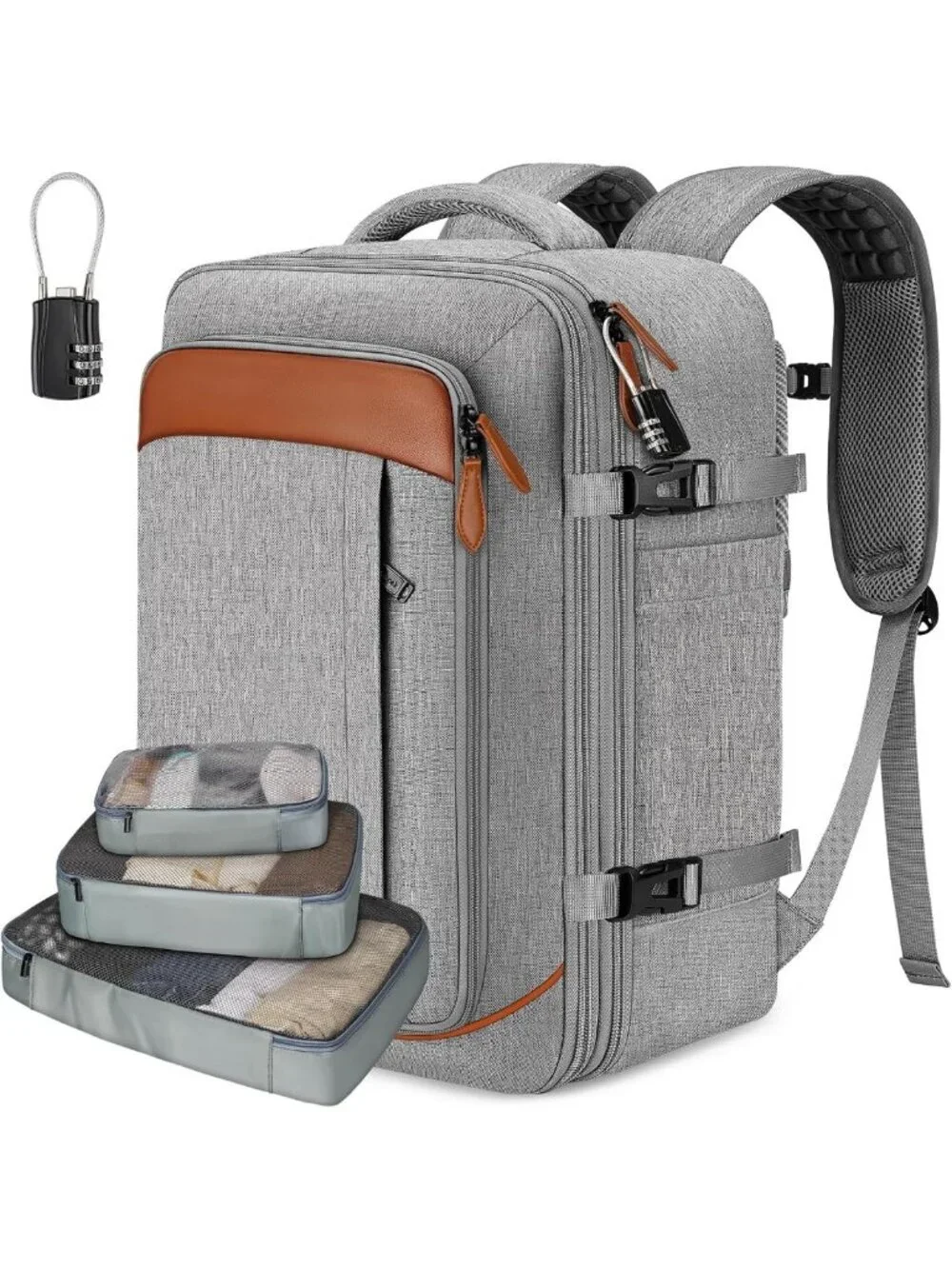 Expandable 40L Travel Backpack with Packing Cubes, Laptop Compartment & Shoe